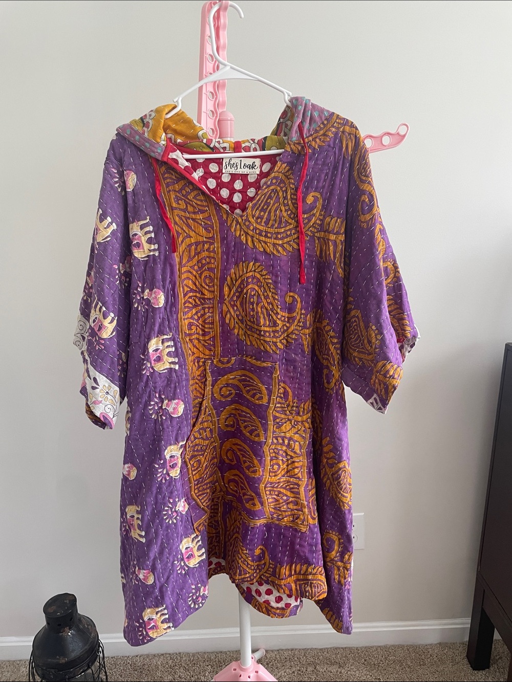 Small/Xl  She’s One of a Kind  Purple Hooded pullover. Worn twice OS knee length